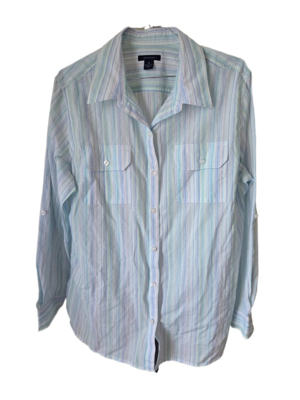 Westport Light Pastel-striped Long Sleeve Button-Down Shirt with Pockets